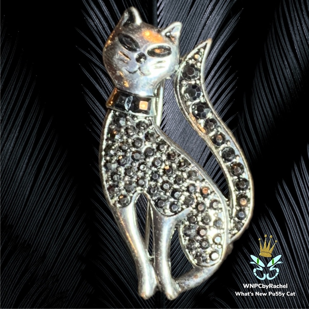 1980s Marcasite Silver Tone Cat Brooch